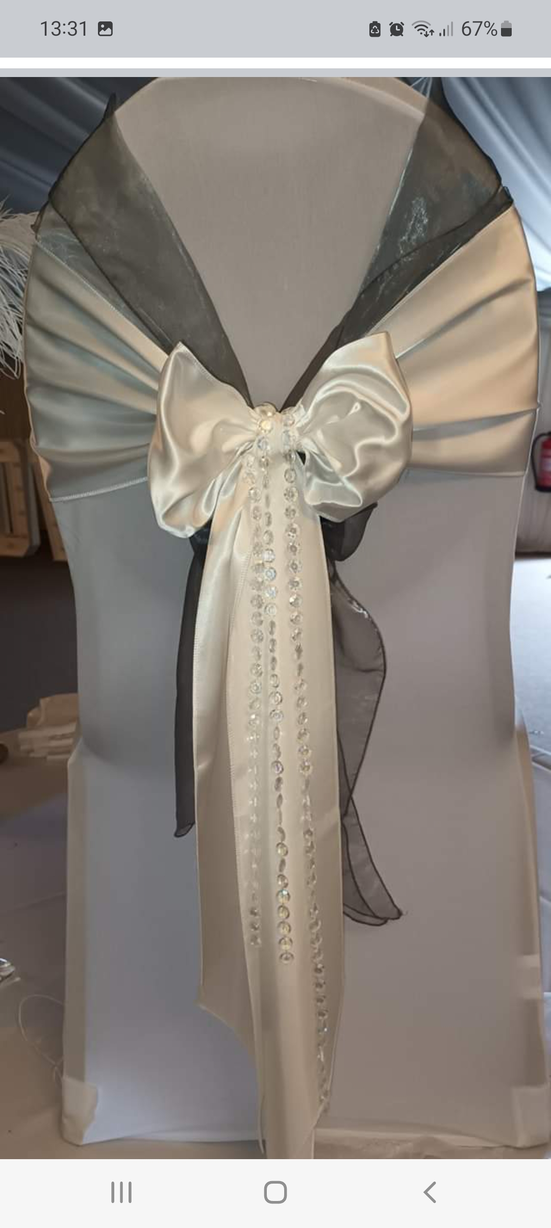 Silver and white satin sash for wedding chairs