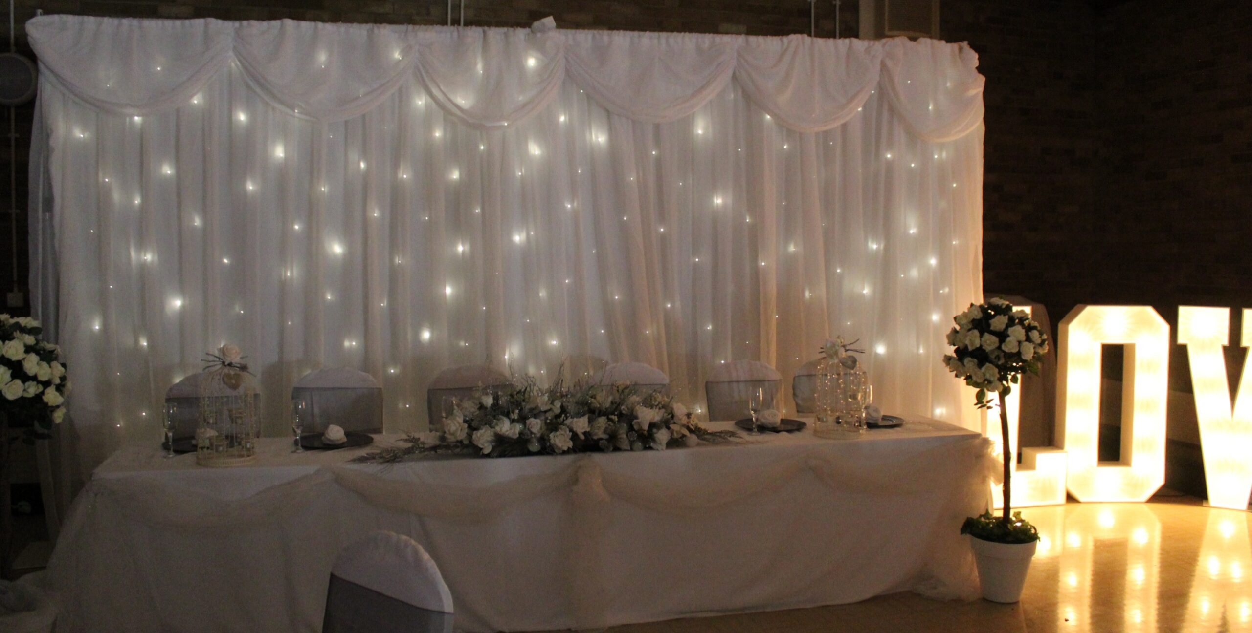 Starlight sparkle backdrop for wedding hire