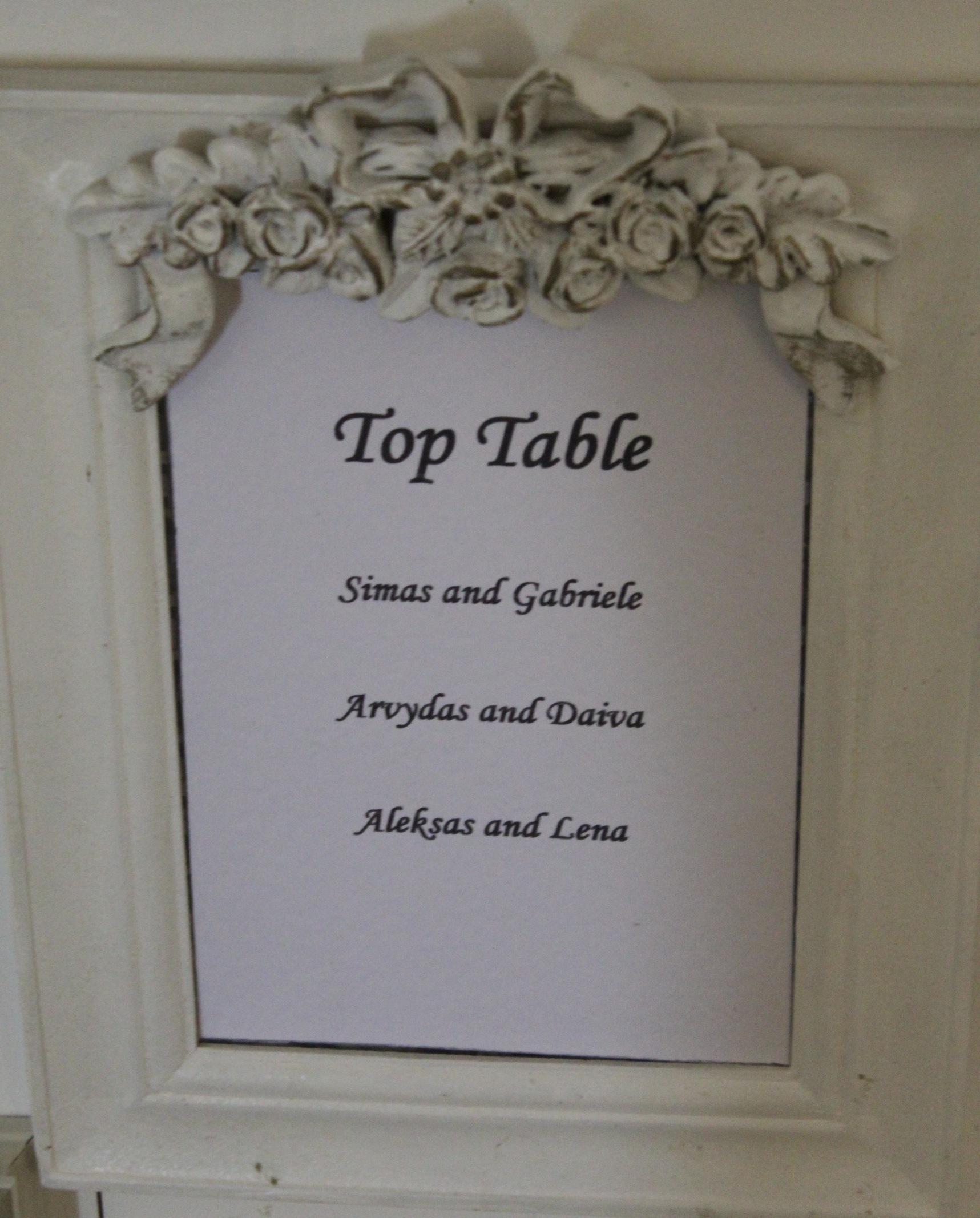 Close up of the top table frame on the seating plan
