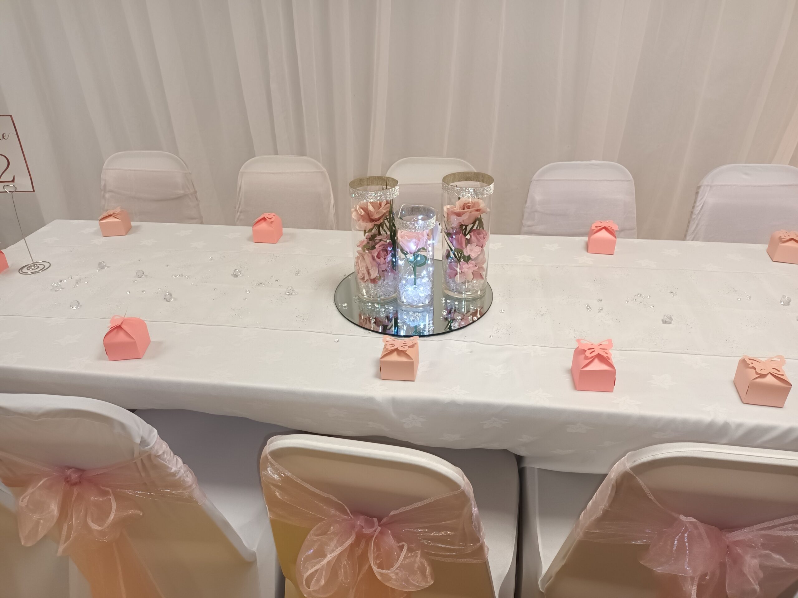 Chair cover hire pink and white