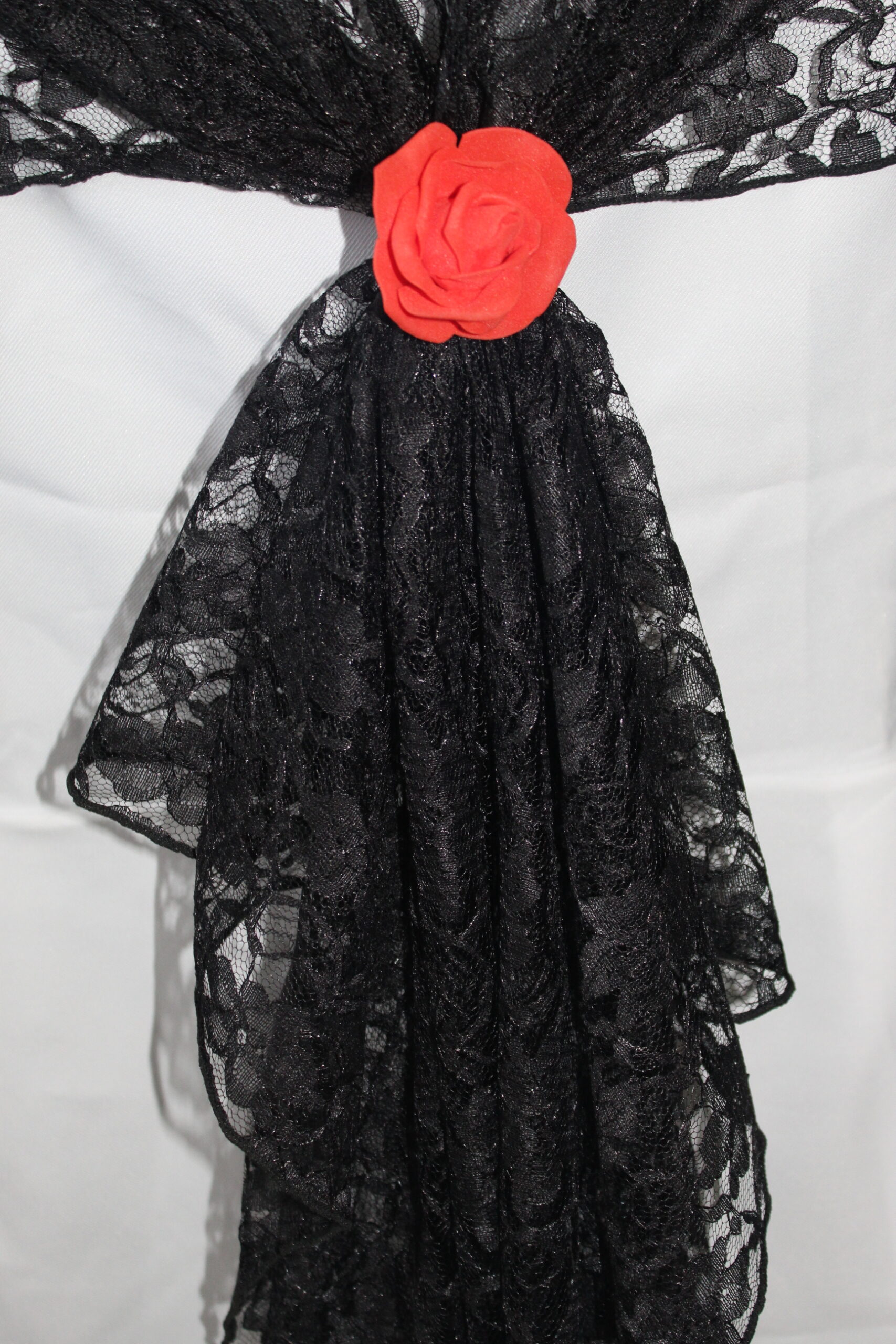 Black lace chair hood with rose