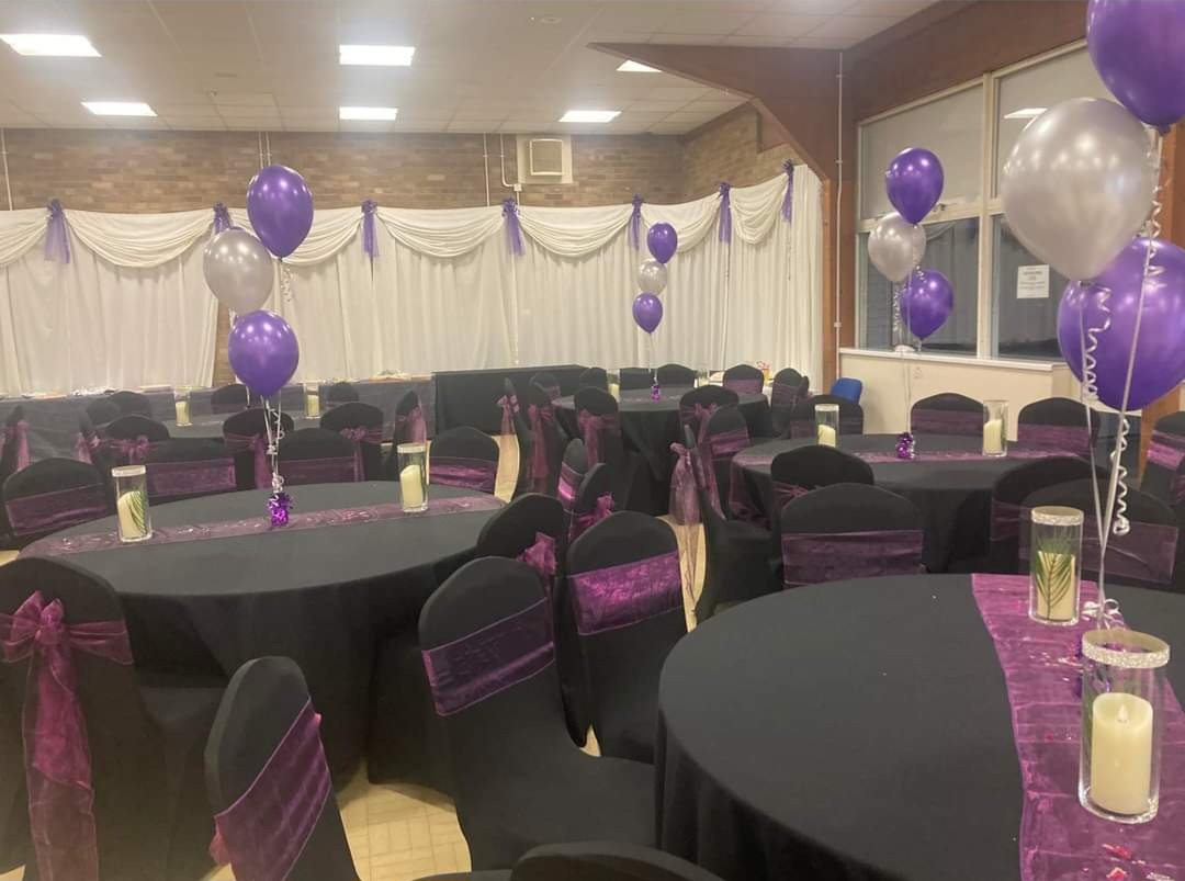 Party set up in black and purple